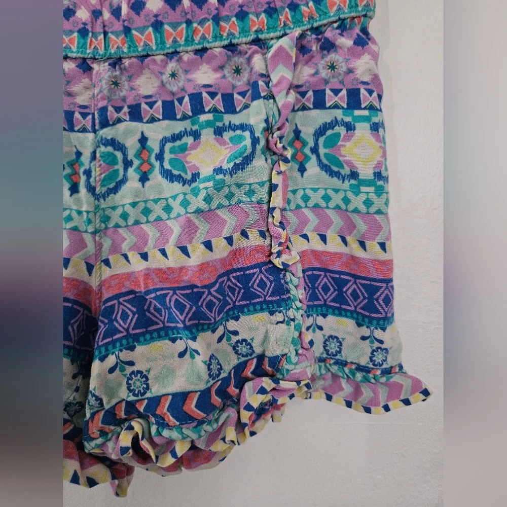365 Kids from Garanimals Girls Purple Teal Tribal Print Ruffle‎ Shorts Size 4
